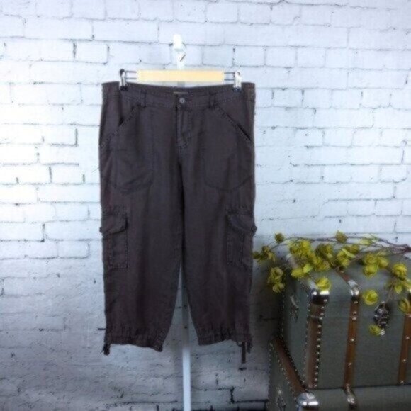 Joie Linen Cropped Cargo Pants Capris Brown Size Size 4 - Picture 6 of 6